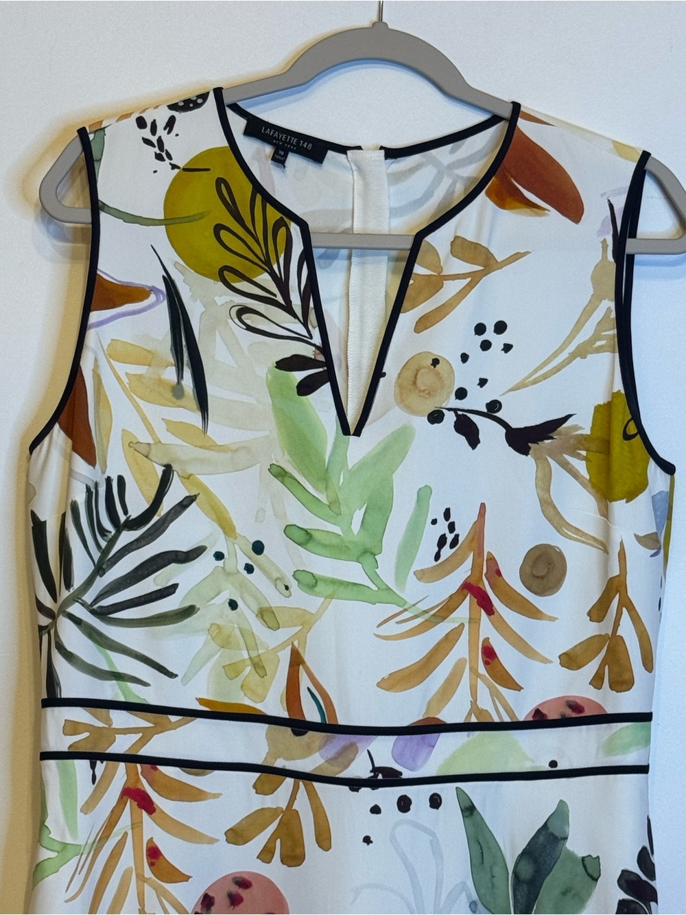 Classy Lafayette 148 New York White Botanical Print MIDI Sz 10 - Picture 9 of 13